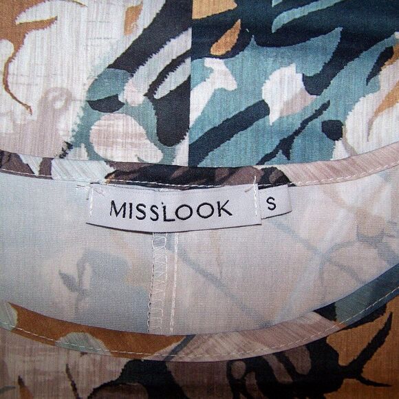 Misslook Shirt Top Generous Size Small Stretch Short Sleeve Watercolor Blouse - Picture 7 of 9